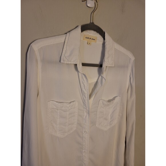 Cloth & Stone White Tencel Button Up Shirt Sz S - Picture 2 of 7